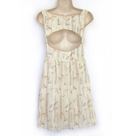 silence + noise Dress Asian Birds Cranes Open Back - Picture 3 of 8